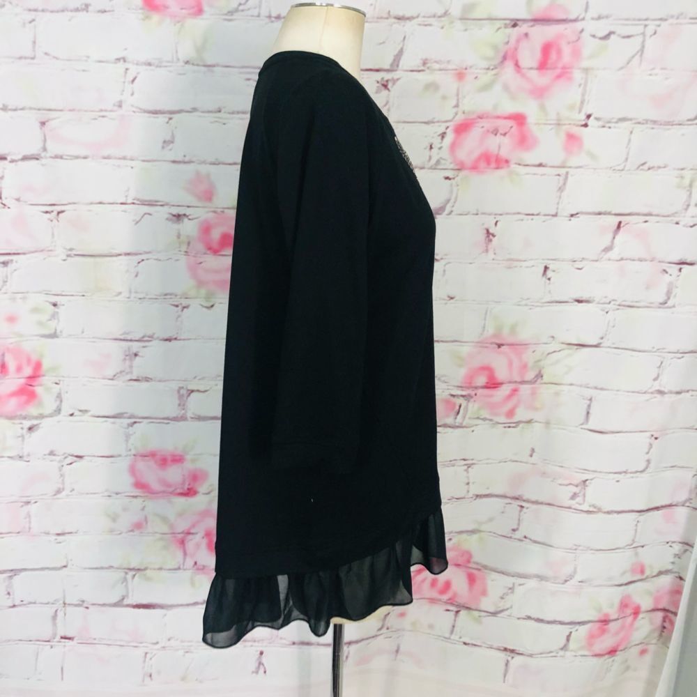 🔥5 for $25 sale🔥 Logo lavish beaded faux layered 3/4 sleeve blouse - Picture 3 of 6